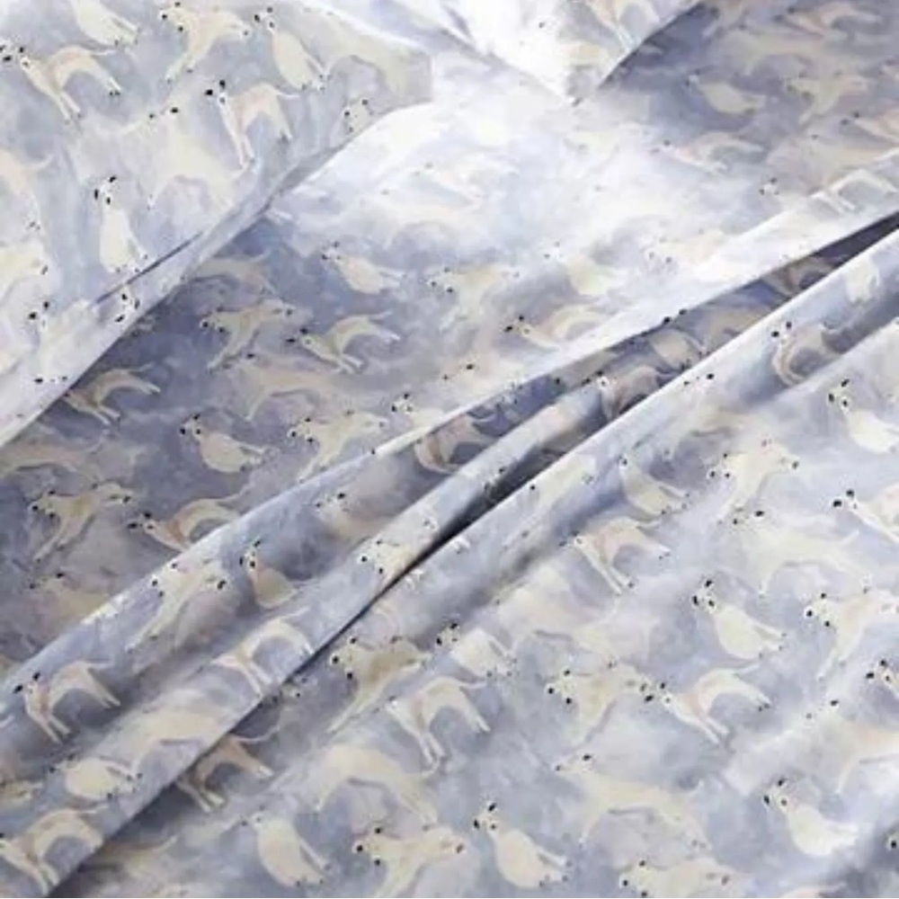 New Anthropologie Home Decor Tito Sky Organic Sateen Twin XL Sheet Set Dogs